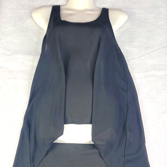 Decree Black Sheer Tank Top Layered Size Large 100% Polyester Elongated Back - Picture 1 of 6